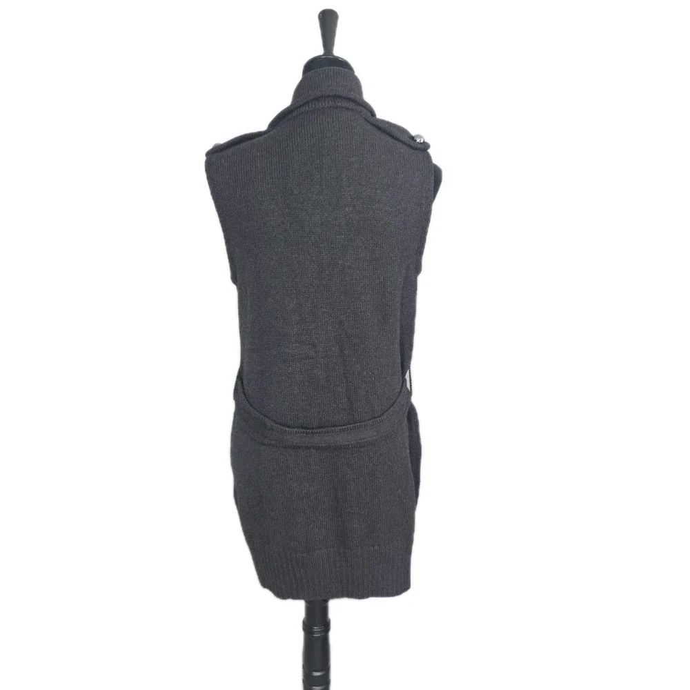 Tory‎ Burch Merino Wool Sleeveless Tunic Vest Sweater M Grey Belted Minimalist